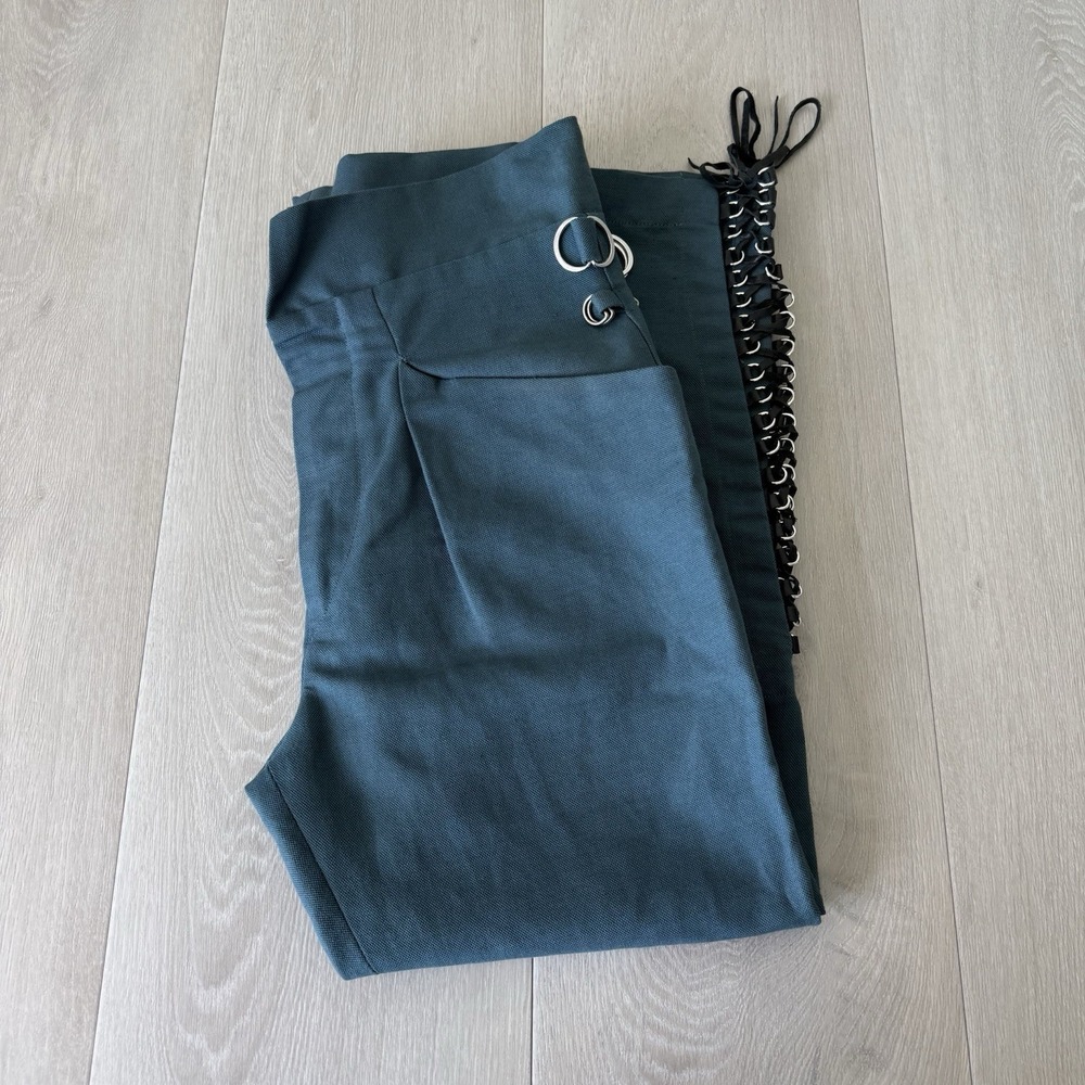 Isabel Marant Raruso Trousers Leather Lace Up Slate Teal Women's Size 36